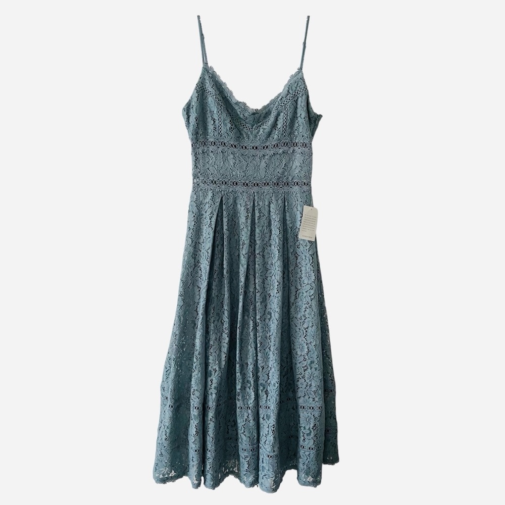 NSR Floral Lace Cutout Midi Fit & Flare Dress V-neck Spaghetti Strap NWT